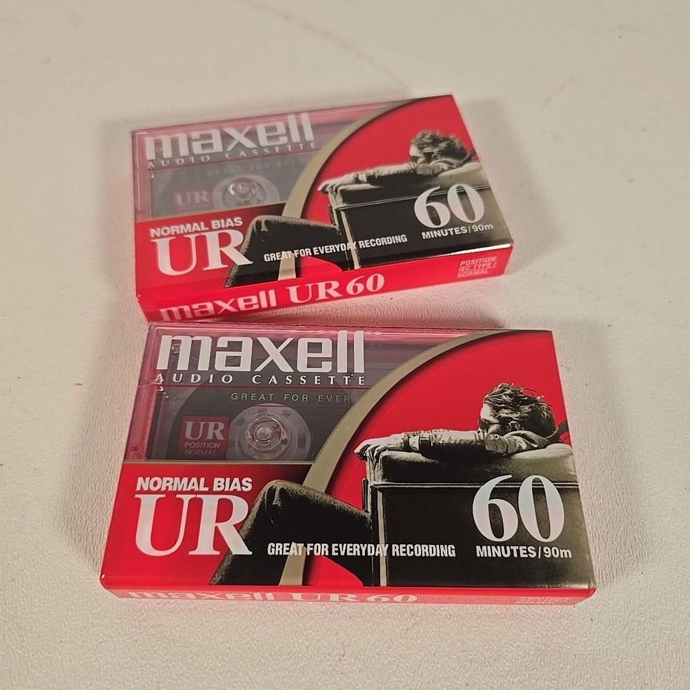 2 Maxell UR-60 Normal-Bias Blank Recordable Cassette Tapes - New & Sealed